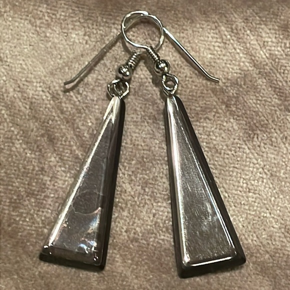Black and Mirrored Triangle Drop Earrings 1 1/4” - Picture 1 of 5